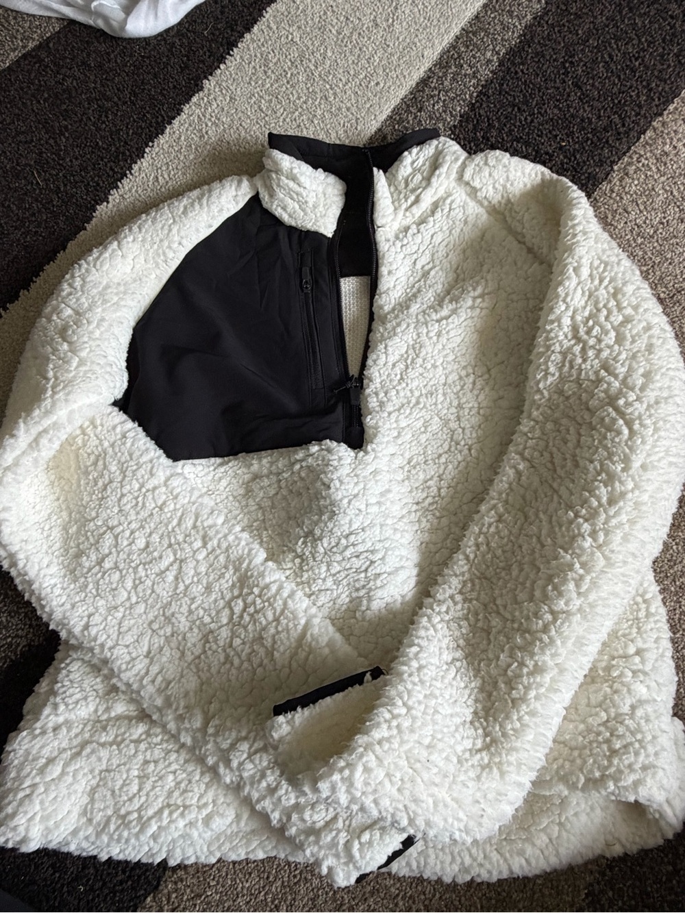 Antigua White Sherpa Pullover with Black Chest Panel